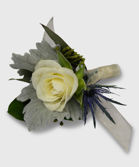 Mixed Blooms Boutonniere - Ocean Breeze