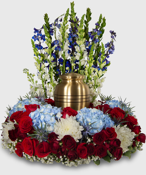 Red, White and Blue Wreath Of Flowers For Cremation Urn