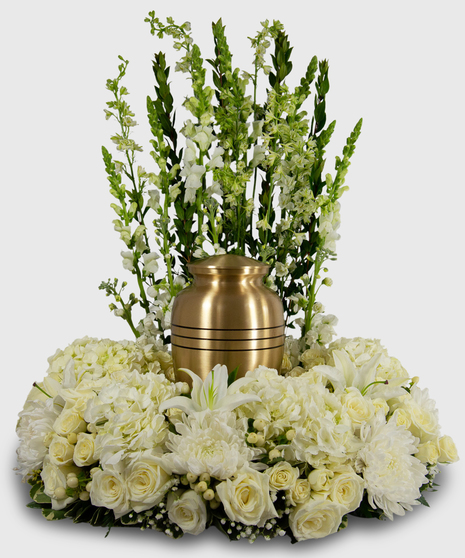 Wreath Of White Flowers For Cremation Urn