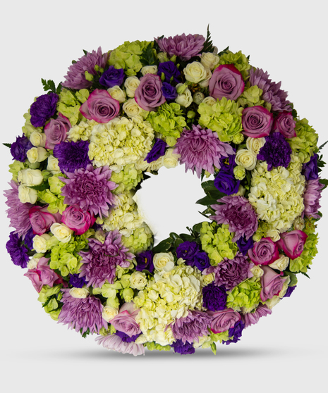 Hanging Wreath with Purple and White Flowers