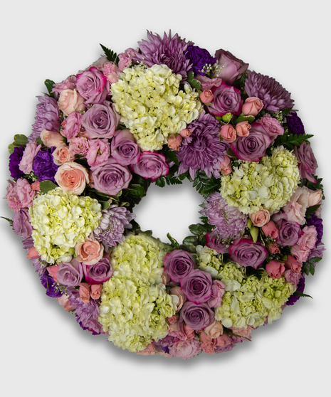 Wreath Of Pink, Purple And White Flowers For Cremation Urn