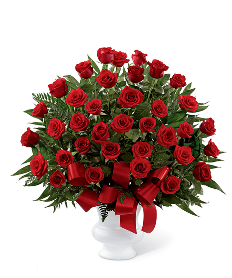 Red rose sympathy arrangement